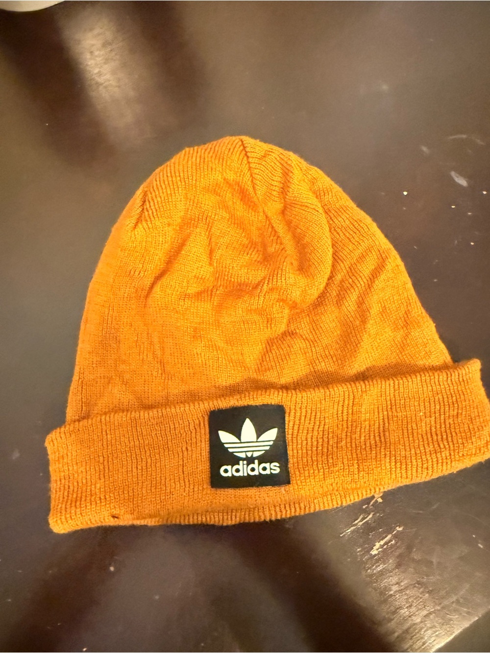 adidas Kids Orange Fold-Over Beanie with Trefoil Patch